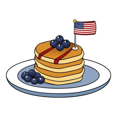 Bağımsızlık Günü Kutlaması için Krep ve Böğürtlenli Vatansever Amerikan Kahvaltısı. Yapay zeka üretildi. Vektör simgesi