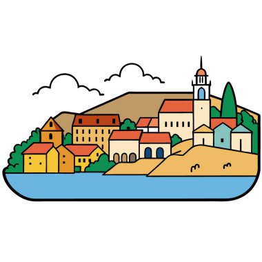 Villefranche sur Mer, Nice ve Monaco arasında Fransız Rivierası 'nda. Cote d Azur France yapay zeka üretti. Vektör simgesi