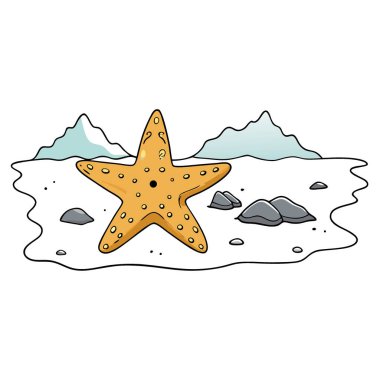 Alçak gelgit, Juneau plaj kayasına yapışan benekli deniz yıldızını ortaya çıkarır. Yapay zeka üretildi. Vektör simgesi