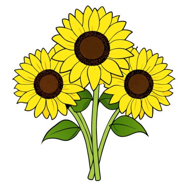 Siyah arkaplanda parlak sarı ayçiçekleri olan güzel bir buket. Yapay zeka üretildi. Vektör simgesi