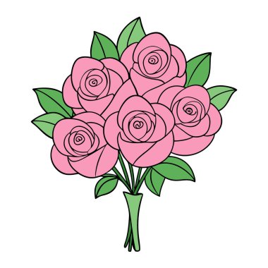 Enfes pembe gül buketi. Çiçeklerin yemyeşil yapraklarla sergilenmesi. Yapay zeka üretildi. Vektör simgesi