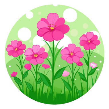 Yumuşak Bokeh ve Doğal Aydınlatma ile yemyeşil bir alanda canlı pembe kır çiçekleri. Yapay zeka üretildi. Vektör simgesi