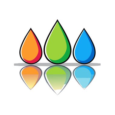 Yansıtıcı yüzeydeki renkli su damlacıkları doğal ışıkta canlı bir görüntü oluşturur. Yapay zeka üretildi. Vektör simgesi