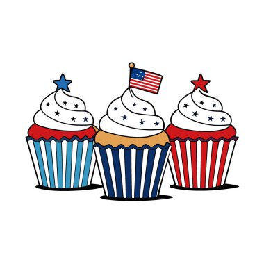 Vatansever kapkekler Amerikan bayrağı tatlısı 4 Temmuz kutlama tatlı ikram etme fikri. Yapay zeka üretildi. Vektör simgesi