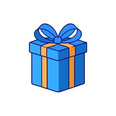 Bayram ve Kutlamalar için Minimalist Arkaplan Mavi Kurdeleli Hediye Kutusu. Yapay zeka üretildi. Vektör simgesi