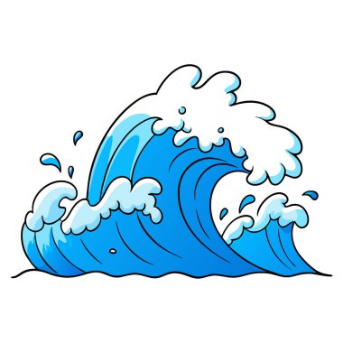 Mavi okyanus dalgaları köpüklü güçle çarpar ve yaz sahillerinde canlı su sıçratır. Yapay zeka üretildi. Vektör simgesi