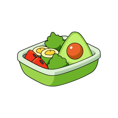 Avokado domatesli yeşil salatalı sağlıklı vejetaryen öğle yemeği ve canlı bir fotokopi uzay görüntüsü. Yapay zeka üretildi. Vektör simgesi