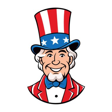 Vatansever Amca Sam Top Hat Amerikan Bayrak Grubu Bağımsızlık Günü 4 Temmuz Şenlik Başlığı. Yapay zeka üretildi. Vektör simgesi