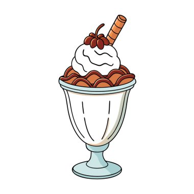 Ulusal dondurma günü kutlamaları için ceviz soslu vanilyalı dondurma. Yapay zeka üretildi. Vektör simgesi