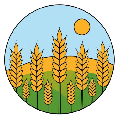 Altın kulaklı bir buğday tarlasının manzarası yaz güneşinde hasat için hazır. Yapay zeka üretildi. Vektör simgesi