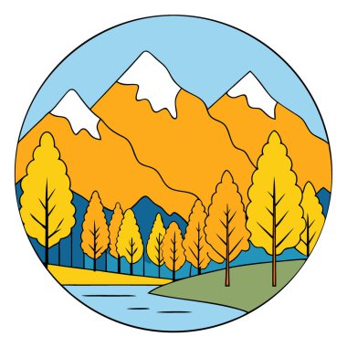 Dağlara düşmek. Haziran Gölü 'nde Yansıyan Sarı Aspen Ormanı ile Renkli Sonbahar Manzarası. Yapay zeka üretildi. Vektör simgesi