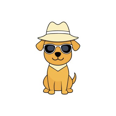 Güneş gözlüğü takan sevimli köpek vesikalığı, izole beyaz şeffaf arka planda. Yapay zeka üretildi. Vektör simgesi