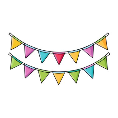 Kutlama kutlaması. Renkli üçgen bayraklar dizilmiş çelenkler. Her durum için mükemmel! Yapay zeka üretildi. Vektör simgesi