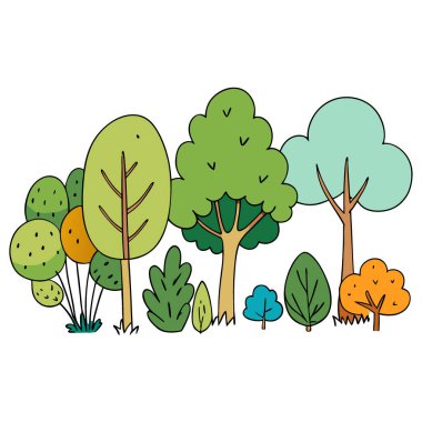 Çeşitli ağaçların ve çalıların suluboya resimleri yapay zekanın ürettiği farklı şekil ve boyutları gösteriyor. Vektör simgesi