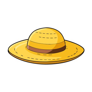 Altın Hasır Güneş Şapkası yaz aksesuarları şık tasarım dokusu zengin sarı. Yapay zeka üretildi. Vektör simgesi