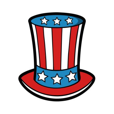 4 Temmuz için yıldız ve çizgili vatansever silindir şapka tasarımı. Yapay zeka üretildi. Vektör simgesi