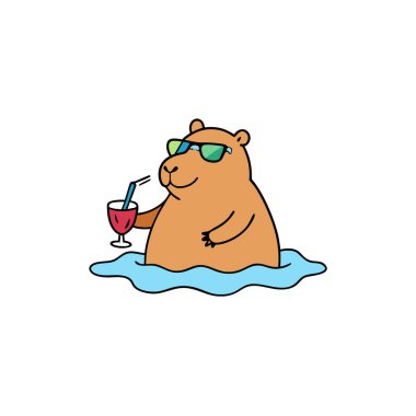 Bir Capybara 'nın güneş gözlüğü taktığı gerçekçi bir fotoğraf. Yapay zeka üretildi. Vektör simgesi