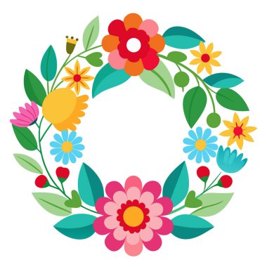 Renkli bir çiçek çelengi. Yaz gündönümü sembolü. Yaz ortası kutlaması... yapay zeka üretildi. Vektör simgesi