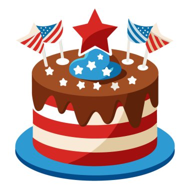 Lezzetli Çikolatalı Pasta Tarifi 4 Temmuz için vatanseverce süslenmiş yapay zeka. Vektör simgesi