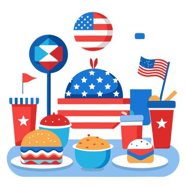 Neşeli Amerikan Pikniği Lezzet ve Vatanseverliğin Kutlaması. Yapay zeka üretildi. Vektör simgesi