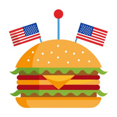 Bağımsızlık Günü 'nü kutlayan Amerikan bayraklı duble çizburger. Yapay zeka üretildi. Vektör simgesi