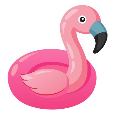 Beyaz arka planda izole edilmiş pembe havuz şişirilebilir flamingo yapay zeka. Vektör simgesi