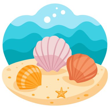 Kumsaldaki deniz kabukları plaj tatilinden güzel dokular yaratıyor. Yapay zeka üretildi. Vektör simgesi