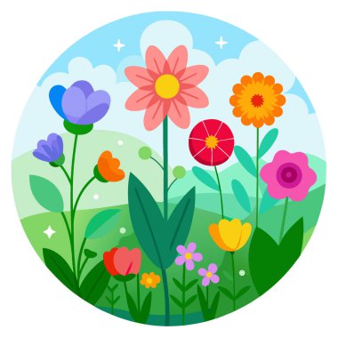 Renkli kır çiçekleri yaz bahçesi bokeh arka plan web afişinde çiçek açıyor. Yapay zeka üretildi. Vektör simgesi