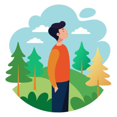 Ormanda ya da açık alanda temiz hava soluyan bir insan yapay zeka üretir. Vektör simgesi