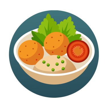 Haziran 2015 'te Amman' da humus ve falafel içeren Ürdün yemeği beğenildi. Yapay zeka üretildi. Vektör simgesi