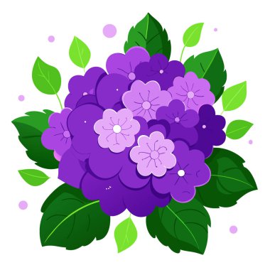 Canlı mor ortancalar yemyeşil yemyeşil fotokopi ile çevrili. Yapay zeka üretildi. Vektör simgesi