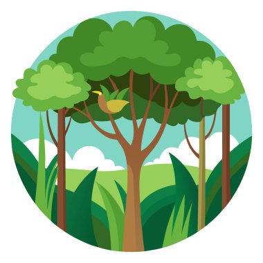 Yoğun yapraklara karışan tek bir yuvası olan huzurlu bir orman örtüsü. Yapay zeka üretildi. Vektör simgesi