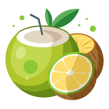 Taze hindistan cevizli yaz havası limon dilimlerini beyaz yüzeye çıkarır. Yapay zeka üretildi. Vektör simgesi