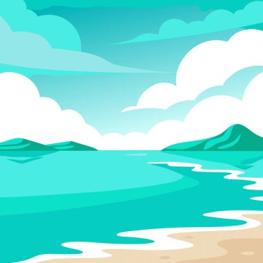 Gün ortasında sakin bir okyanusun üzerinde berrak turkuaz su ve ince bulutlar. Yapay zeka üretildi. Vektör simgesi