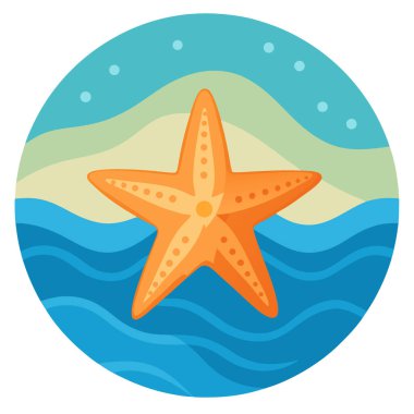 Yaz mevsiminde deniz yıldızı, yaz mevsiminde deniz suyunda. Yapay zeka üretildi. Vektör simgesi