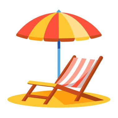 Şeffaf bir arka planda plaj sandalyesi olan saman plaj şemsiyesi. Yapay zeka üretildi. Vektör simgesi