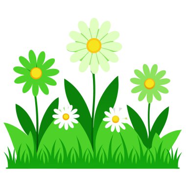 Doku de la yüzeysel pelouse verte avecjolies fleurs de marguerite. Yapay zeka üretildi. Vektör simgesi