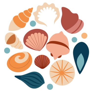 Şeffaf Arkaplanda Değişik Şekiller ve Boyutlarda Deniz Kabuklarının Çeşitliliği. Yapay zeka üretildi. Vektör simgesi