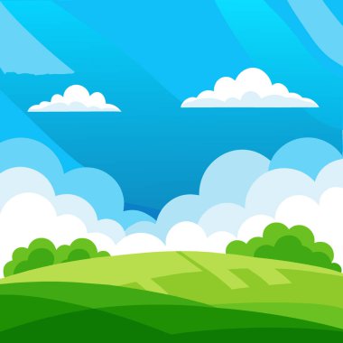 Yeşil tarla ve beyaz bulutlu mavi gökyüzü. Doğa geçmişi. Uzayı kopyala, yapay zeka üretildi. Vektör simgesi