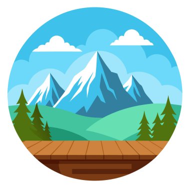 Ahşap bir masanın tepesinde yapay zeka tarafından oluşturulmuş uzay görüntüsü. Vektör simgesi