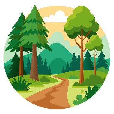 Yaz ormanı yolu, boş bir alanda tasarlamak için çarpıcı doğal manzarası var. Yapay zeka üretildi. Vektör simgesi