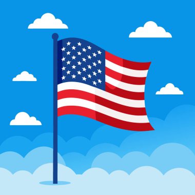 ABD Bağımsızlık Günü Mavi Gök ve Beyaz Bulutlara Karşı Amerikan Bayrağı Dalgalanıyor. Yapay zeka üretildi. Vektör simgesi