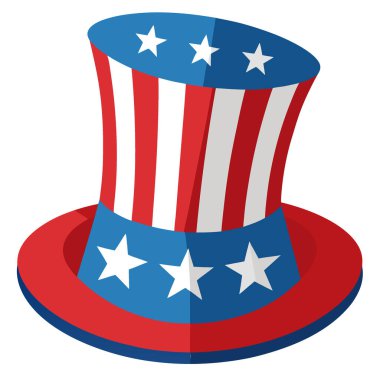 Sam Amca şapkası oyuncak vatansever Amerikan bayrağı desenini 4 Temmuz izole edilmiş hissetti. Yapay zeka üretildi. Vektör simgesi