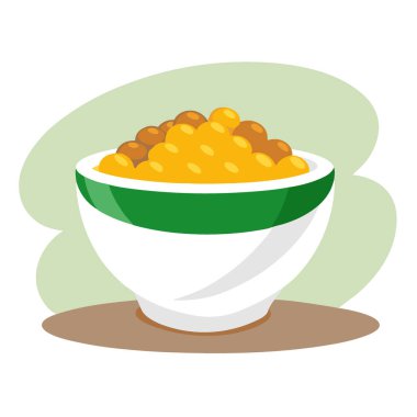 Tarçınlı beyaz kase içinde mısır var. Yapay zekanın kopyaladığı uzay görüntüsüyle. Vektör simgesi