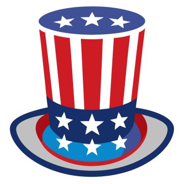 Sam Amca silindir şapkalı, yıldızlı ve çizgili. Şeffaf arkaplanda izole edilmiş. Yapay zeka üretildi. Vektör simgesi