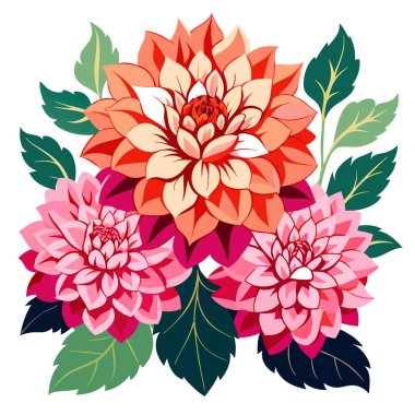 Karmaşık yıldız çiçekleri canlı yapraklar yemyeşil bahçeler yaz desenleri. Yapay zeka üretildi. Vektör simgesi