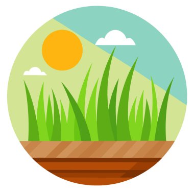 Tahtada bulanık bokeh ve güneş ışınları olan doğal çim bahçesi arka planı. Yapay zeka üretildi. Vektör simgesi