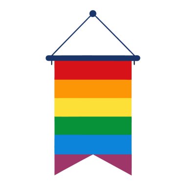 Beyaz arka planda asılı gökkuşağı bayrağı çeşitliliği ve dahil edilmeyi temsil ediyor. Yapay zeka üretildi. Vektör simgesi