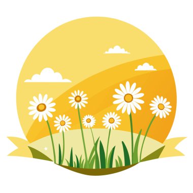 Yapay zekanın ürettiği sarı yaz tarlasında yabani çiçeklerden oluşan panorama. Vektör simgesi