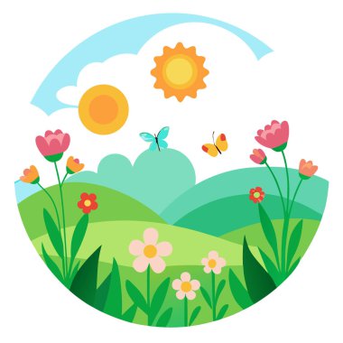 Rüya gibi çayır kelebekleri çiçek açar. Yaz güneşi doğayı güzelleştirir. Yapay zeka üretildi. Vektör simgesi